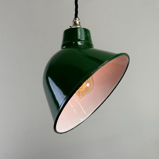 Maxlume 1920s Green Industrial Parabolic Angled Shade Pendant Set Light