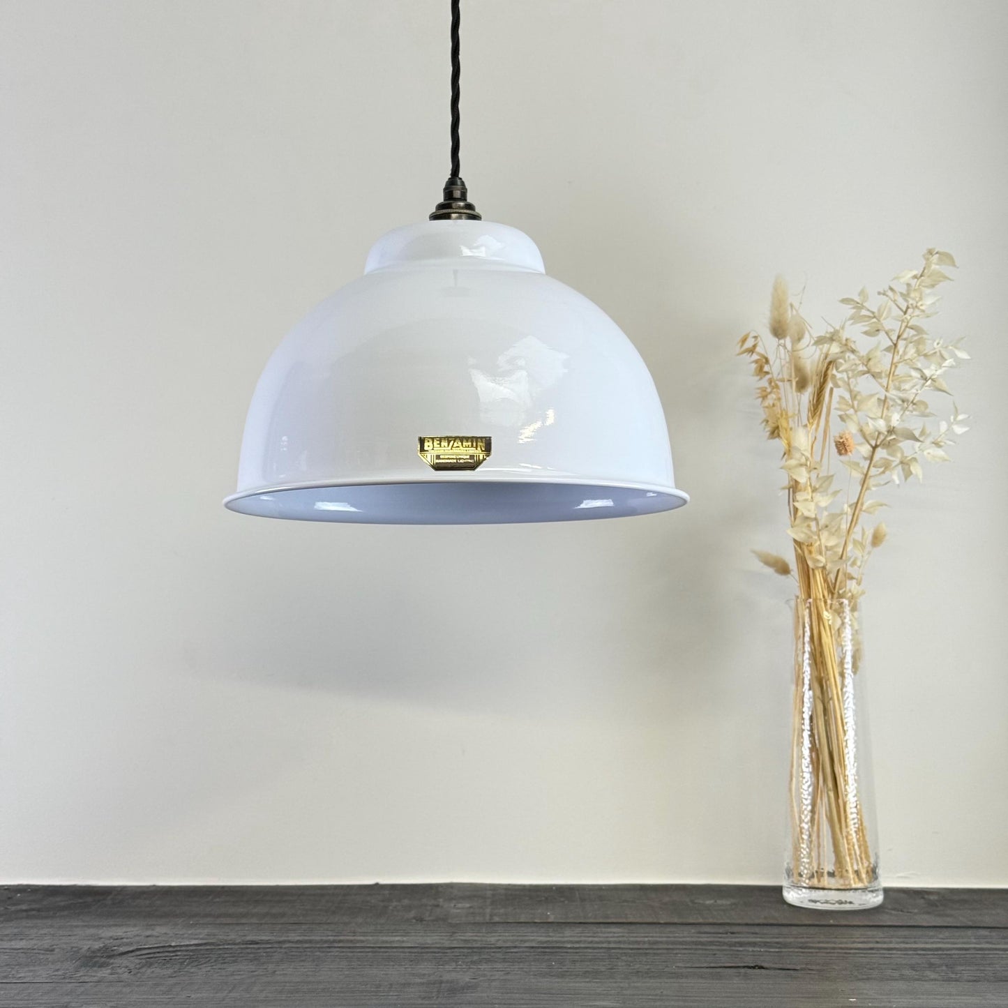 Morley XL ~ Original White RLM Deep Dome Reflector Lampshade Pendant Set Light ~ 13 Inch