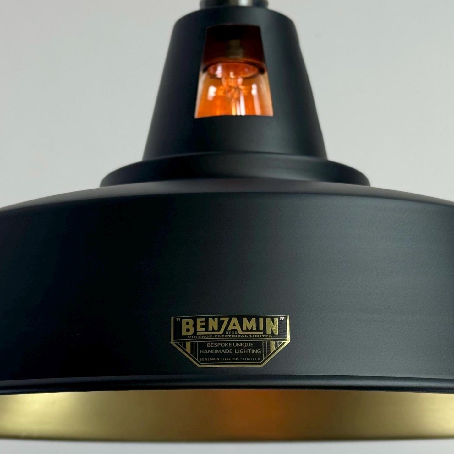 Wolferton XL ~ Matt Black & Brass Lampshade Coolie Design Pendant Ceiling Light ~ 15.5 Inch