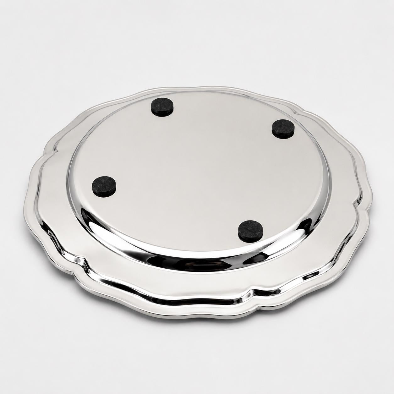 Round Silver Nickel Victorian Serving Tray | 30cm Mirror Finish Drinks Platter