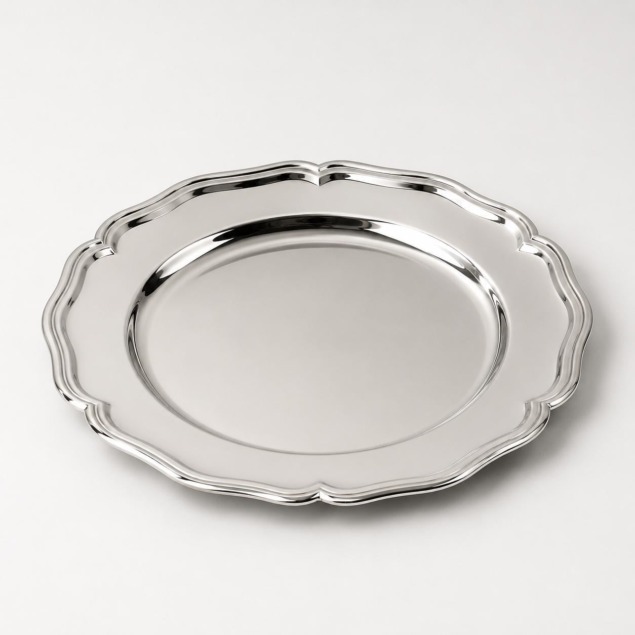 Round Silver Nickel Victorian Serving Tray | 30cm Mirror Finish Drinks Platter
