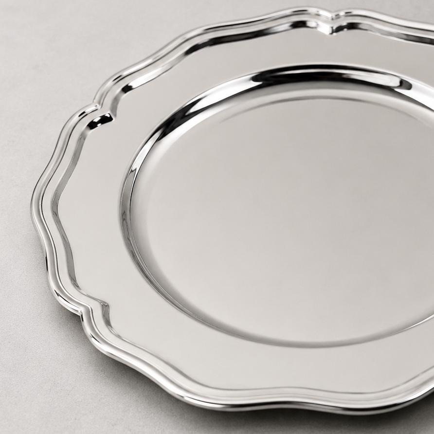 Round Silver Nickel Victorian Serving Tray | 30cm Mirror Finish Drinks Platter