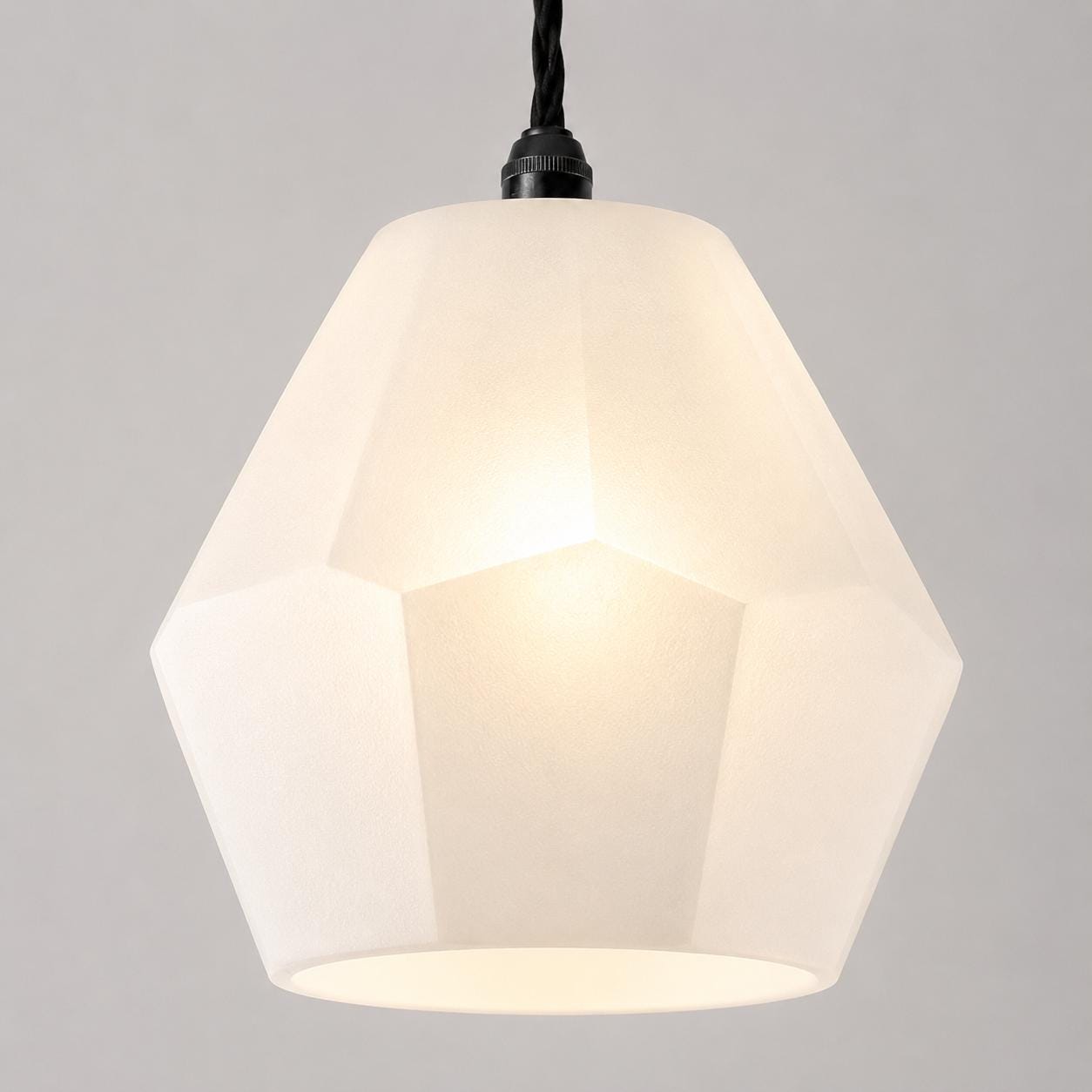 White Opal Geometric Glass Pendant Light | Faceted Ceiling Shade