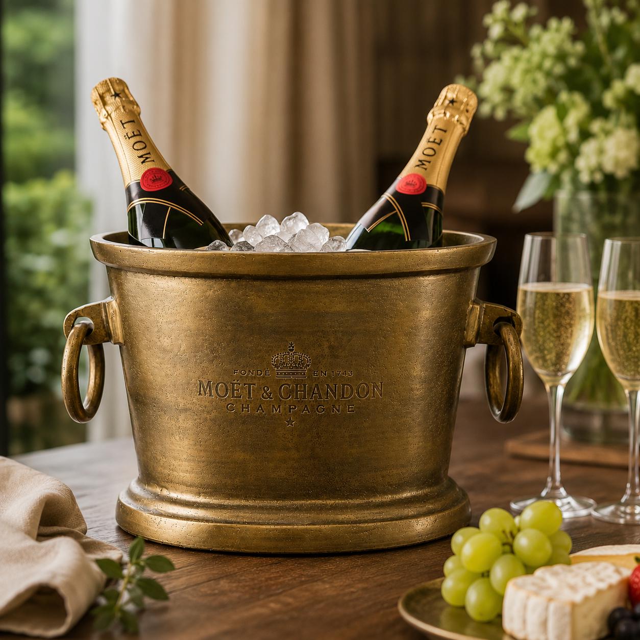 Moët & Chandon Antique Brass Engraved Champagne Ice Bucket