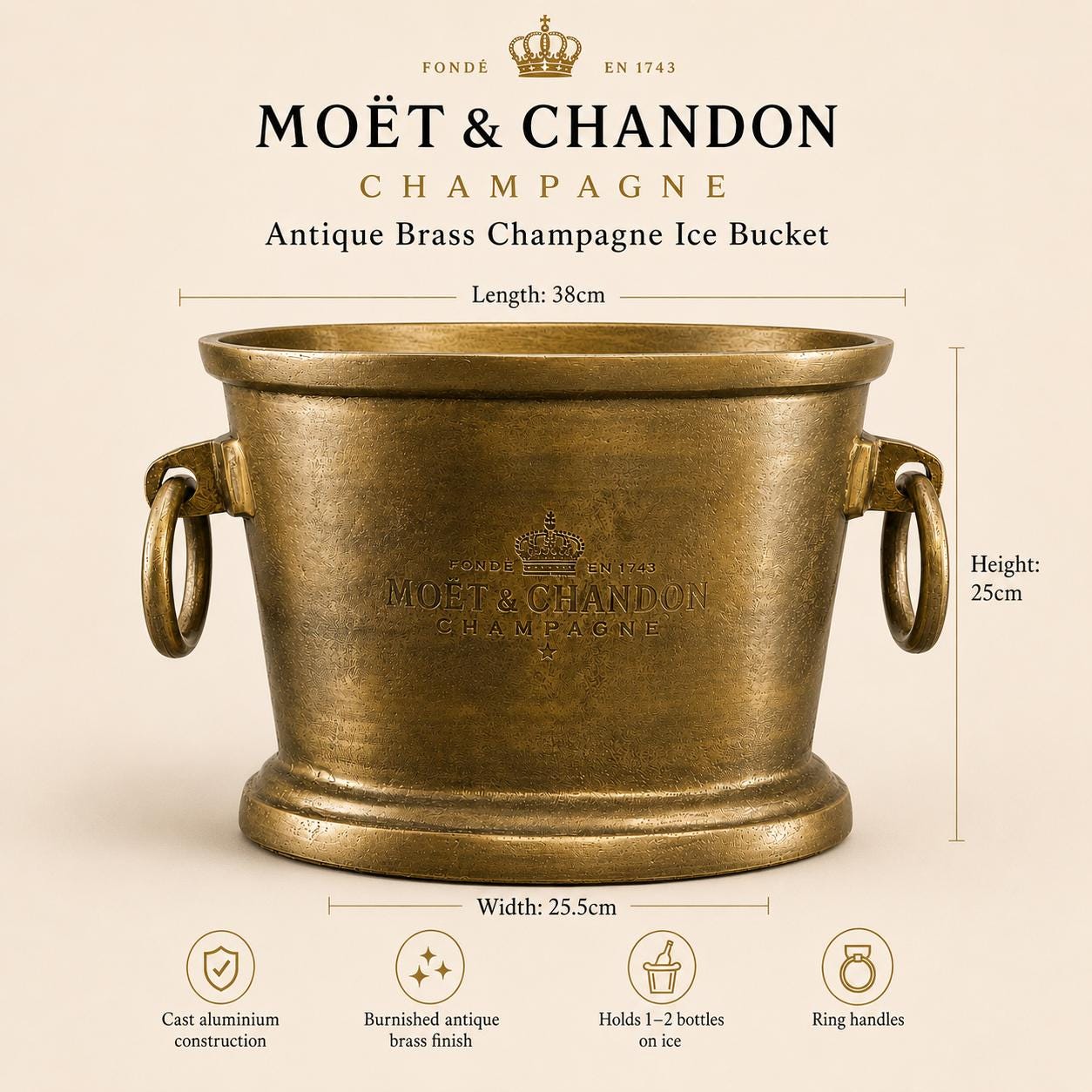 Moët & Chandon Antique Brass Engraved Champagne Ice Bucket
