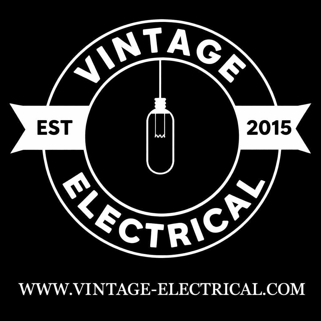 Vintage Electrical logo with a light bulb icon on a black background