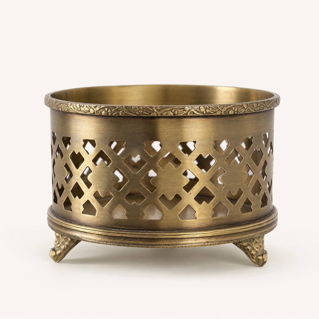 Antique Brass Wine Bottle Holder | Ornate Vintage Barware Stand