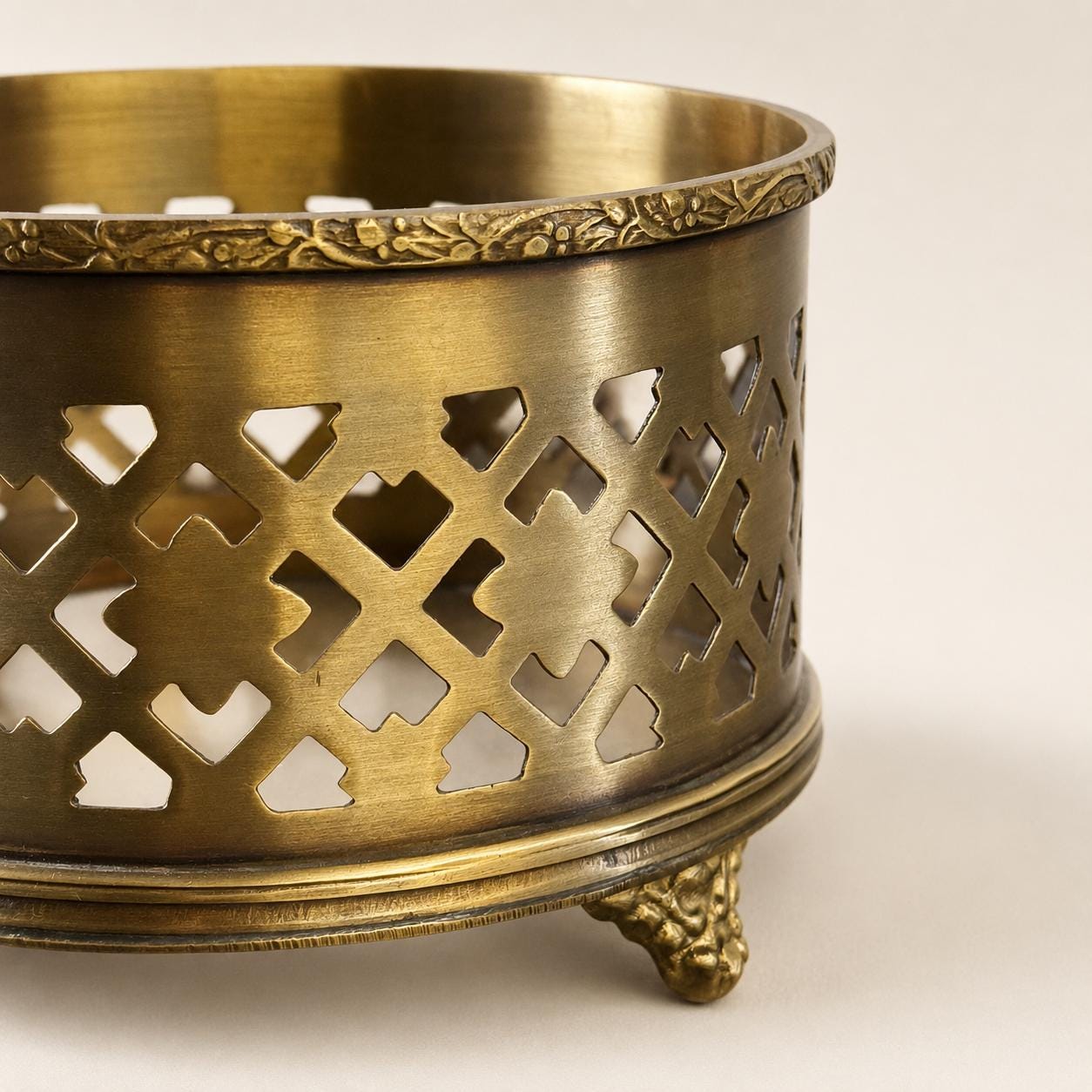 Antique Brass Wine Bottle Holder | Ornate Vintage Barware Stand
