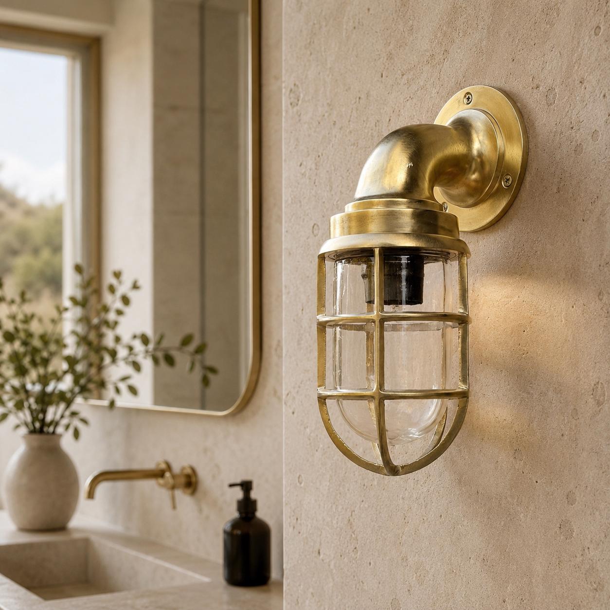 Beachamwell - Raw Solid Brass Swan Neck Outdoor & Bathroom Wall Light ~ 10.5 Inch