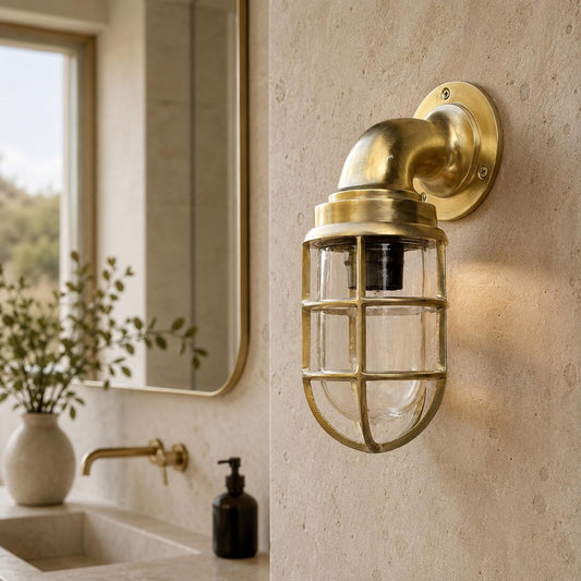 Beachamwell - Raw Solid Brass Swan Neck Outdoor & Bathroom Wall Light ~ 10.5 Inch