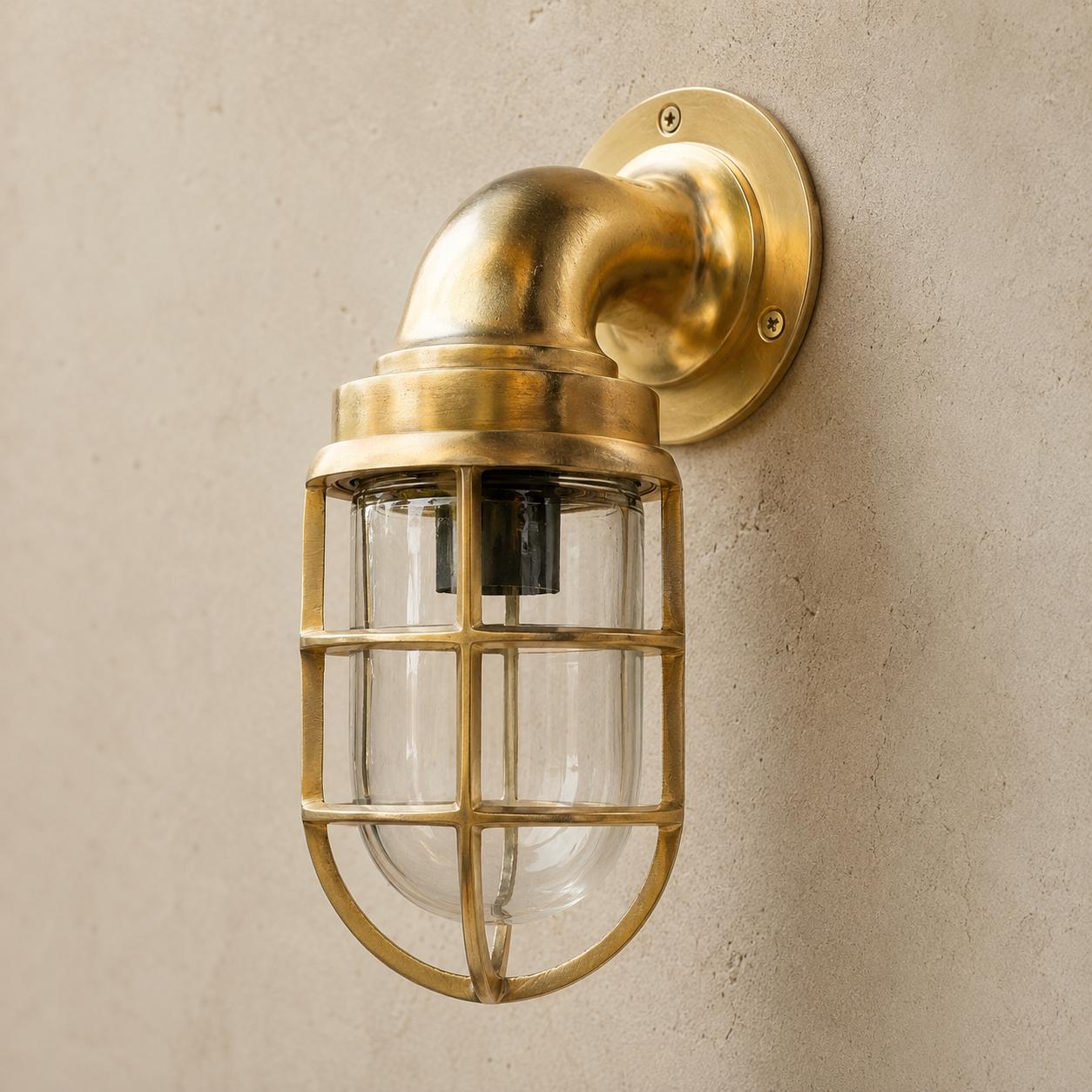 Beachamwell - Raw Solid Brass Swan Neck Outdoor & Bathroom Wall Light ~ 10.5 Inch