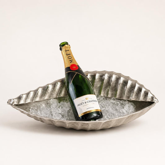Clam Shell Champagne Ice Bucket & Silver Wine Cooler Bowl