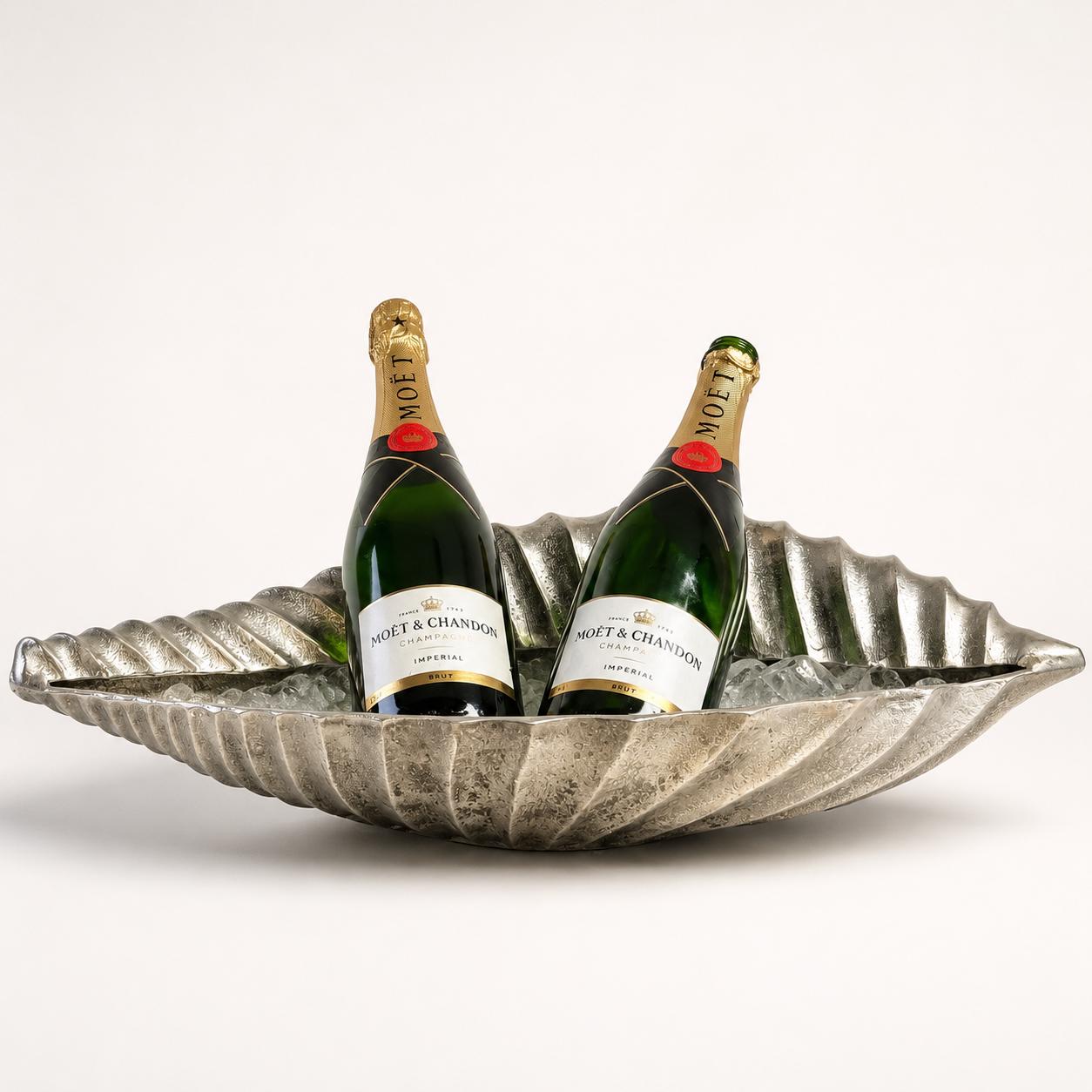 Clam Shell Champagne Ice Bucket & Silver Wine Cooler Bowl