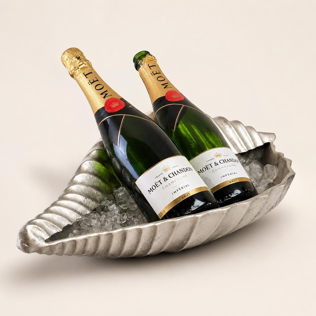 Clam Shell Champagne Ice Bucket & Silver Wine Cooler Bowl