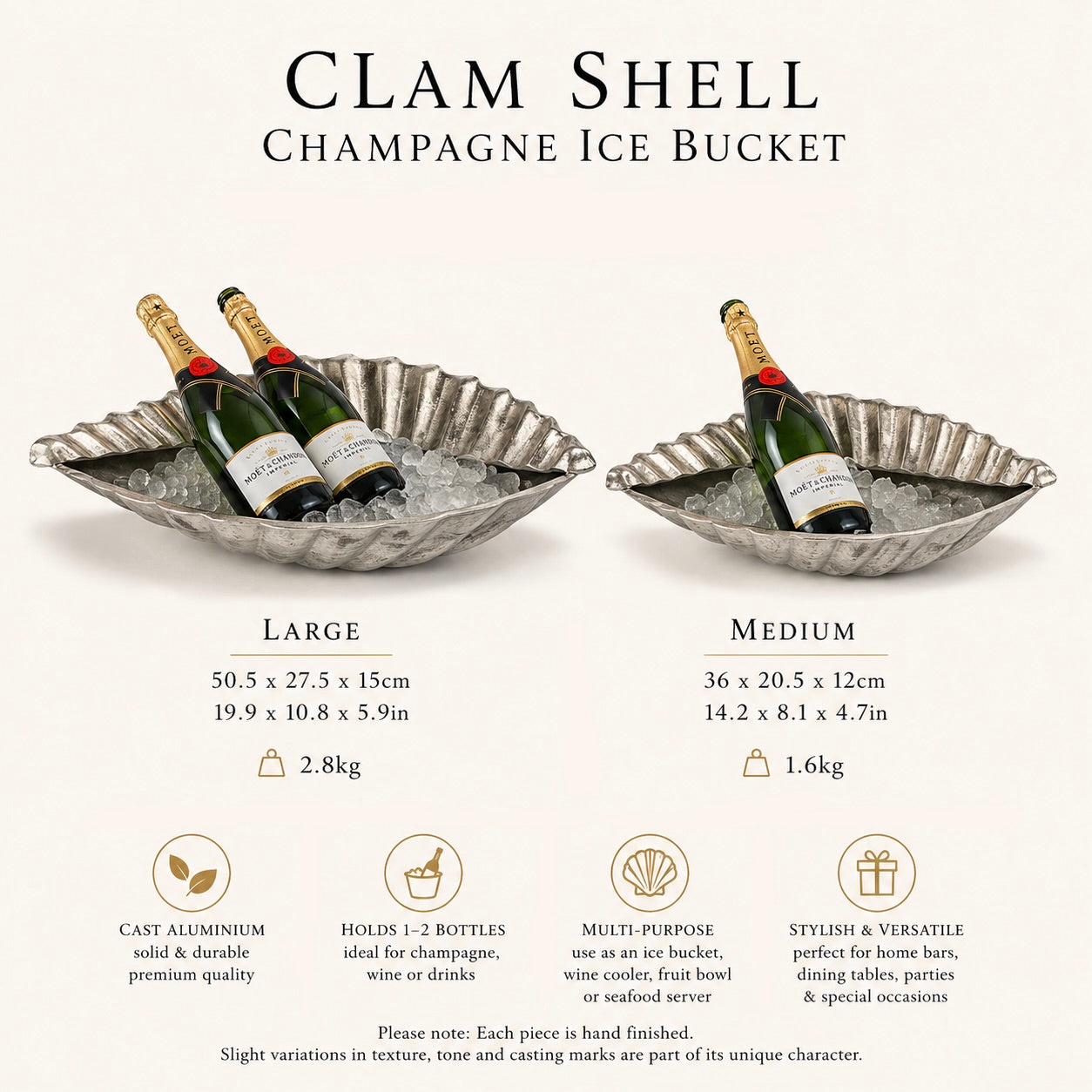 Clam Shell Champagne Ice Bucket & Silver Wine Cooler Bowl