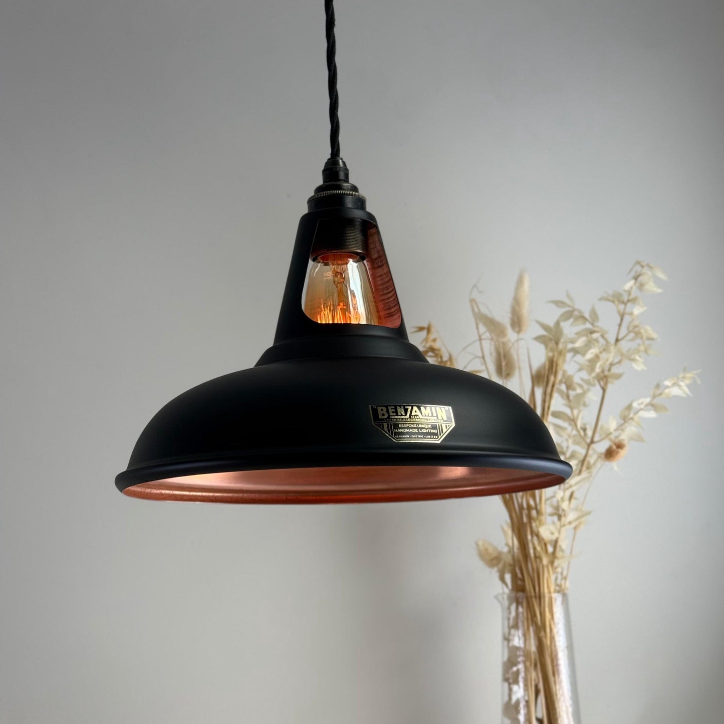 Cawston - Matt Black & Antique Copper Lampshade Slotted Design Pendant Light *Pre Order* - 11 Inch