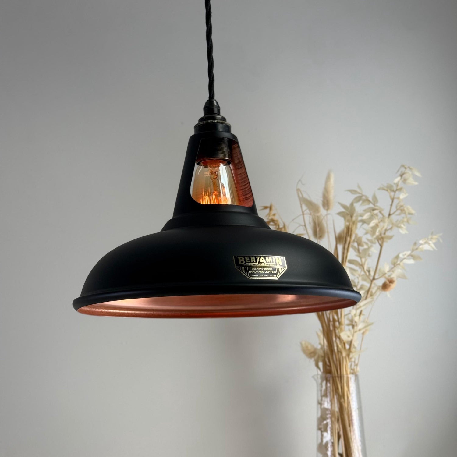 Cawston - Matt Black & Antique Copper Lampshade Slotted Design Pendant Light *Pre Order* - 11 Inch