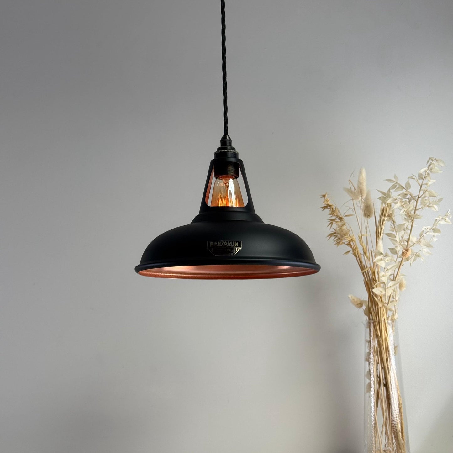 Cawston - Matt Black & Antique Copper Lampshade Slotted Design Pendant Light *Pre Order* - 11 Inch