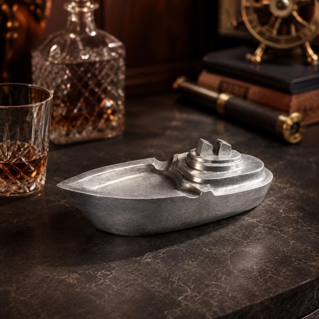 Nautical Cast Aluminium Boat Ashtray | Yacht & Bar Decor