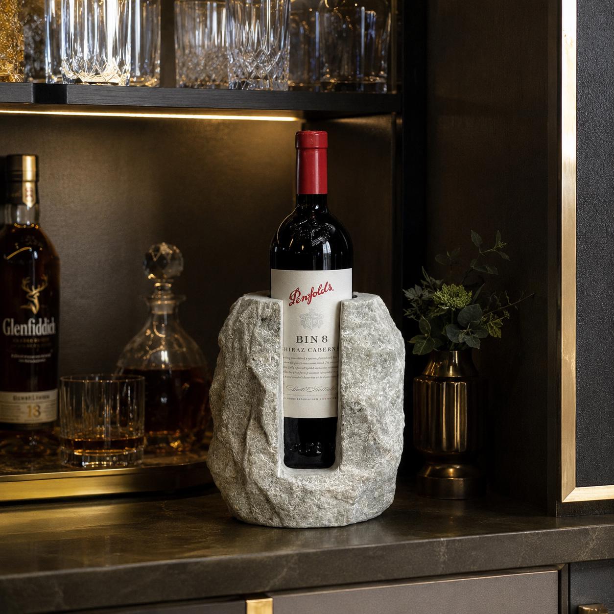 Solid Marble Wine Bottle Holder | Handcrafted Stone Wine Cooler