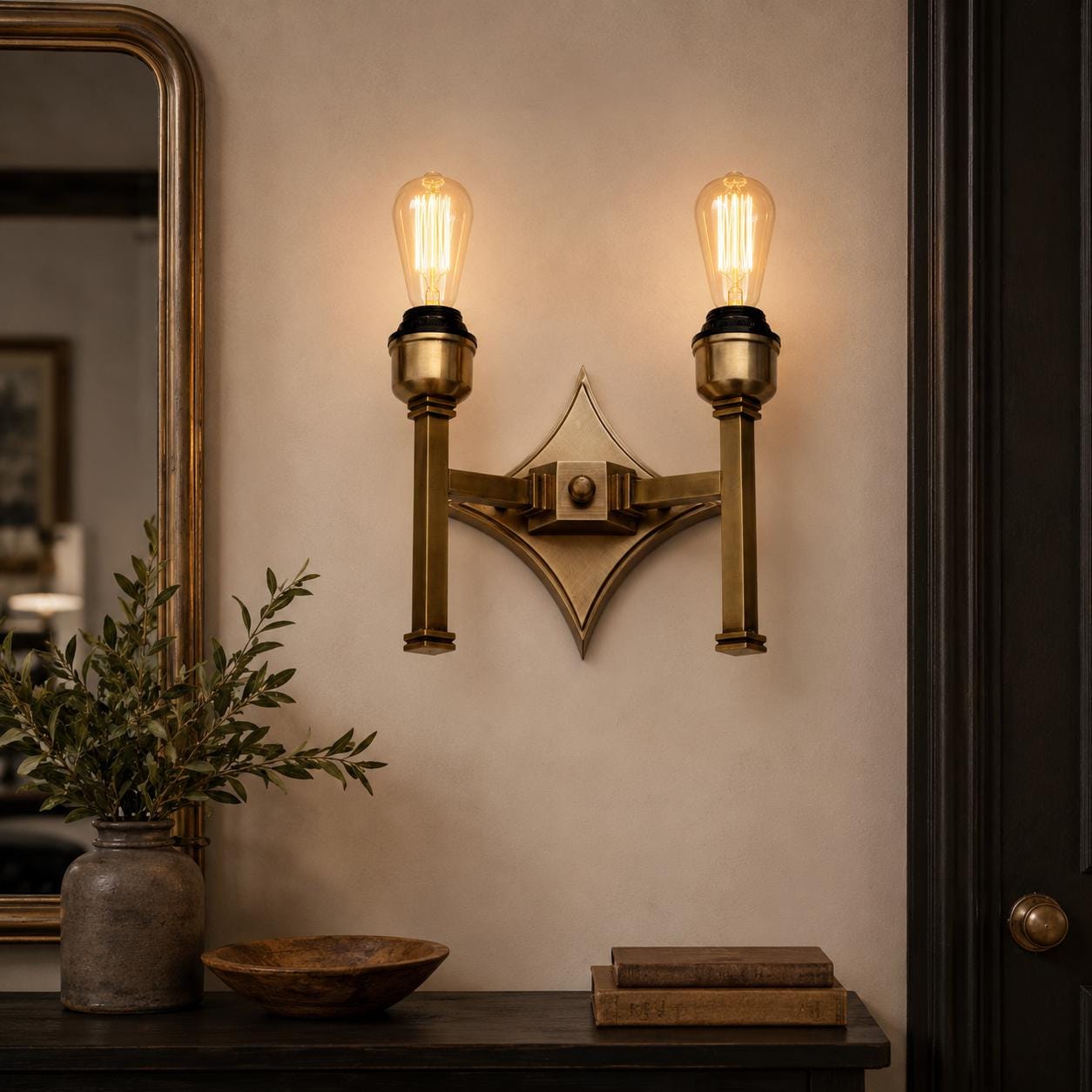 Double Antique Brass Wall Sconce Wall Light | Vintage Industrial 2 Arm