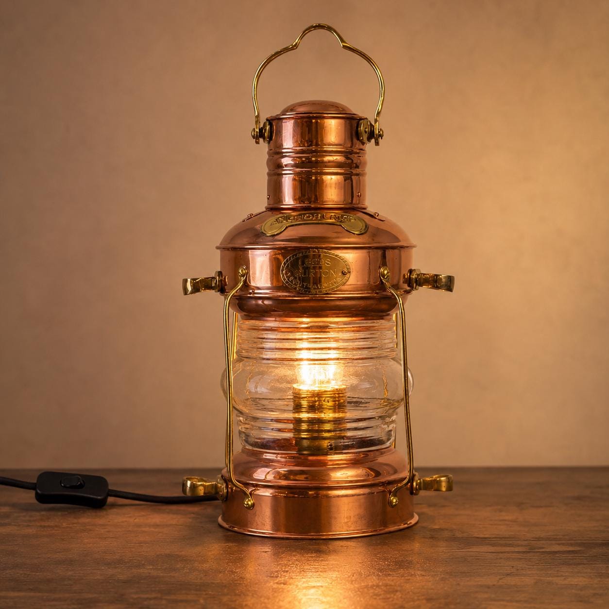 Solid Copper & Brass Nautical Anchor Table Lamp | Maritime Ship Lantern