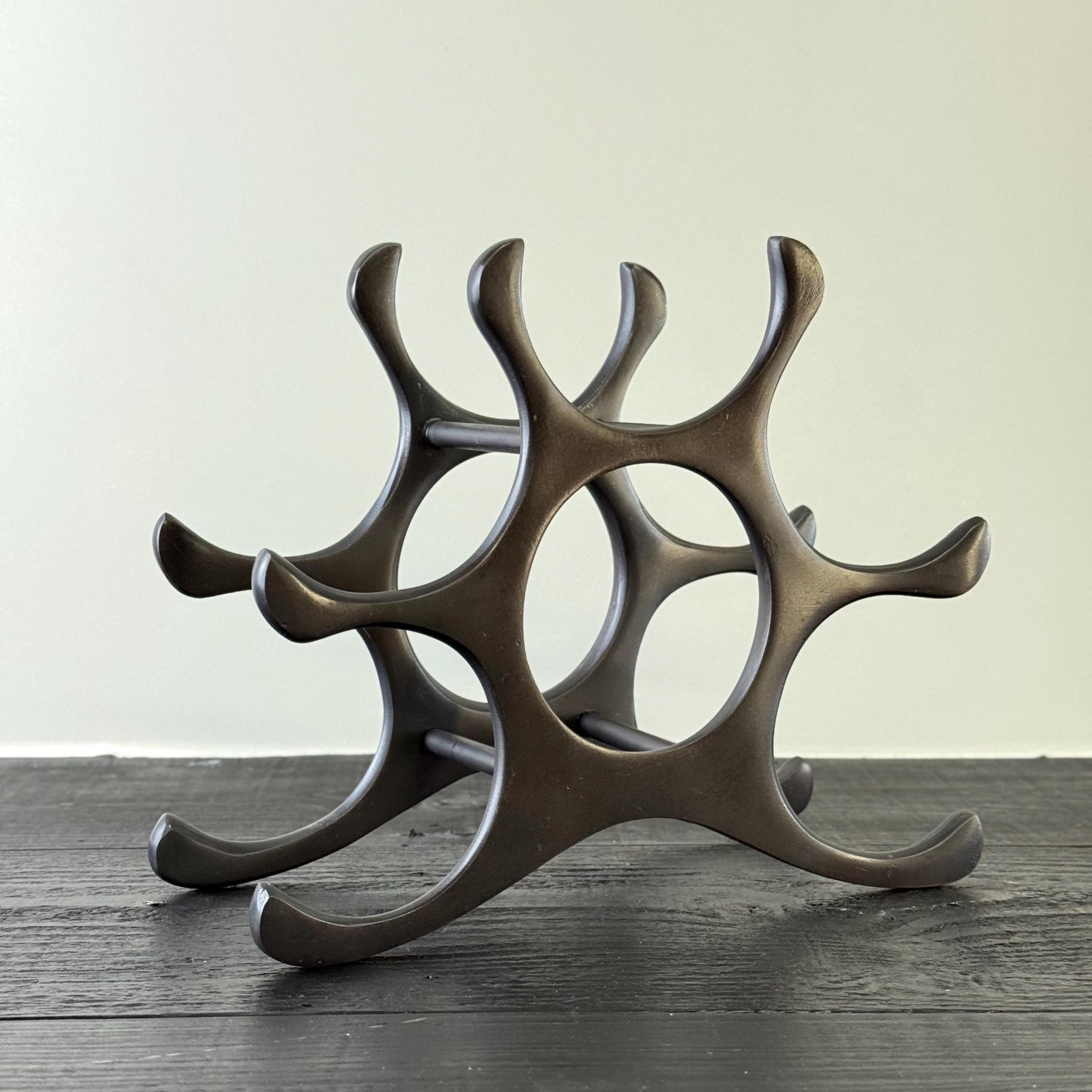 6 Bottle Wine Rack Holder Solid Cast | Wine | Champagne Storage Antique Brass | Polished Aluminium | Matt Black | Black Copper