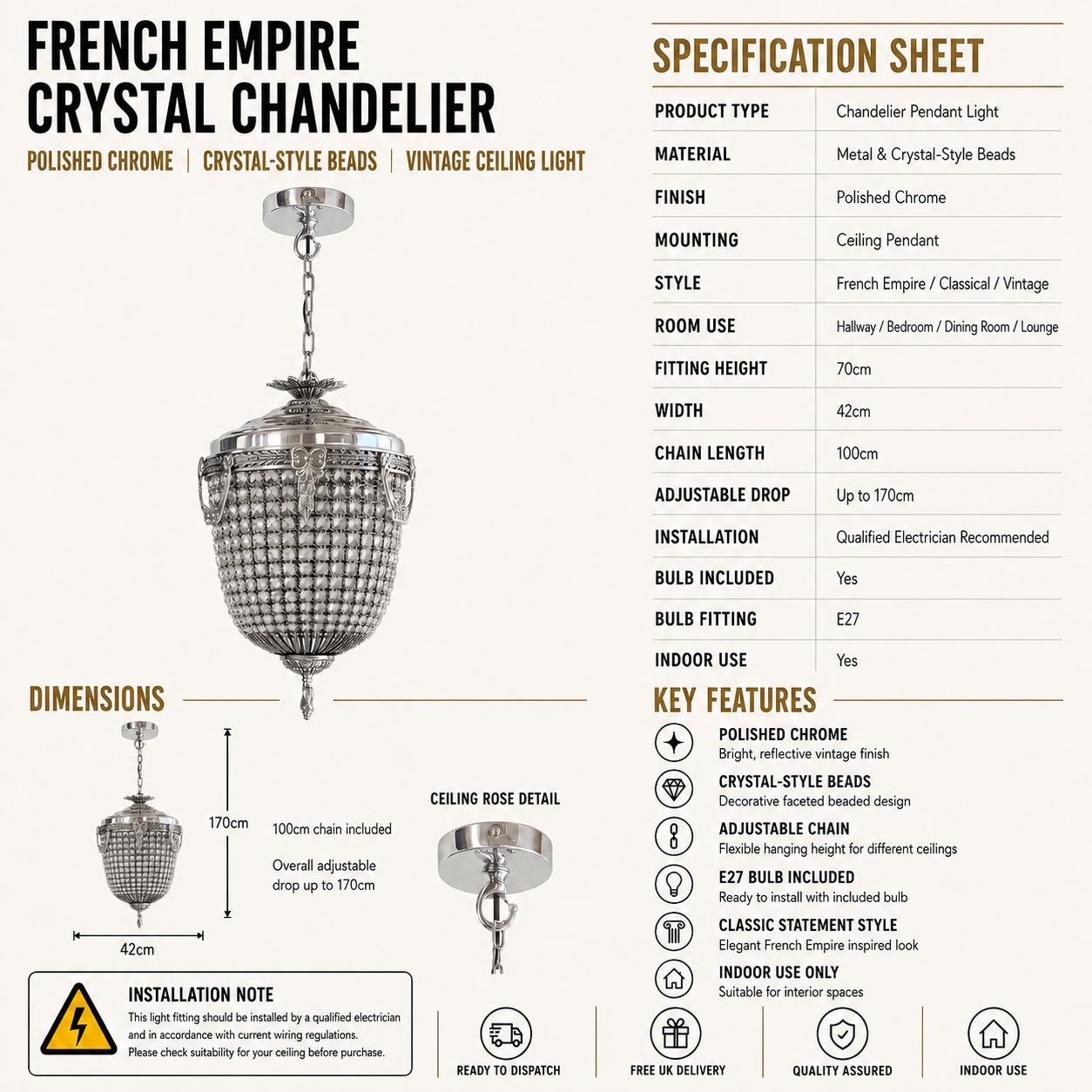 XL French Empire Classical Basket Crystal Ballroom Chandelier