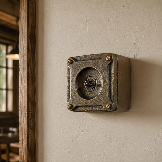 Single Gang Bronze Solid Cast Metal Surface Mounting Light Switch Industrial 2 Way - BS EN Approved Vintage Britmac Style