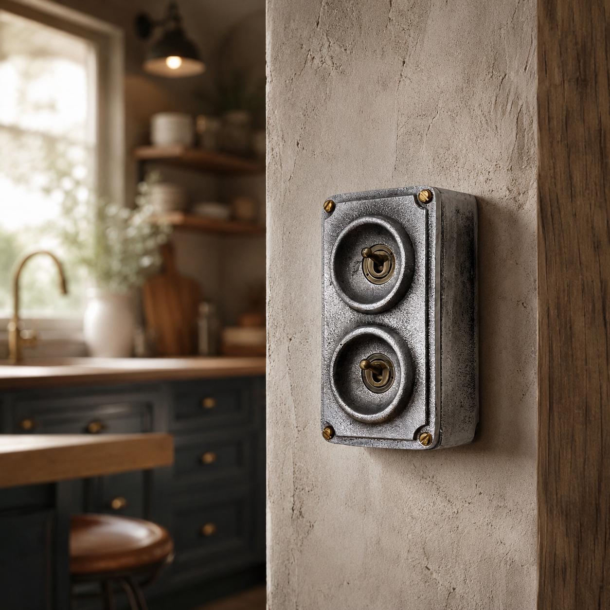 Double 2 Gang Cast Metal Light Switch | Industrial 2 Way Toggle Switch | Vintage Crabtree Style