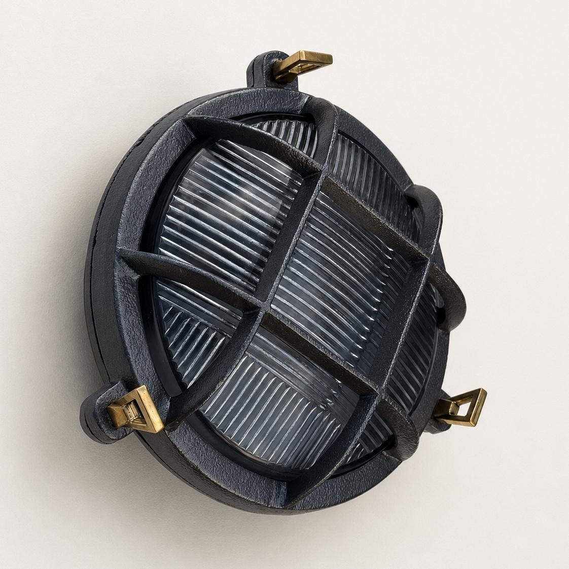 Wroxham ~ Cast Pewter Caged Nautical Bulkhead Wall Light Industrial Ceiling Fixture