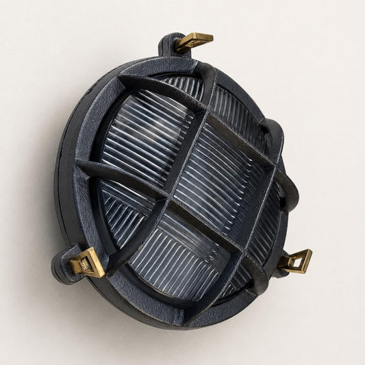 Wroxham ~ Cast Pewter Caged Nautical Bulkhead Wall Light Industrial Ceiling Fixture