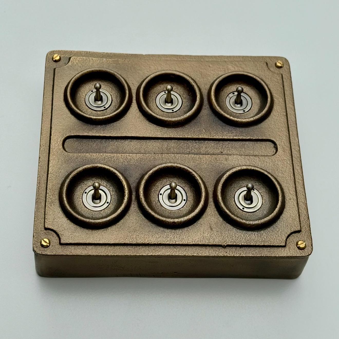 6 Gang 2 Way Antique Brass Solid Cast Metal Conduit Light Switch Industrial Vintage Crabtree
