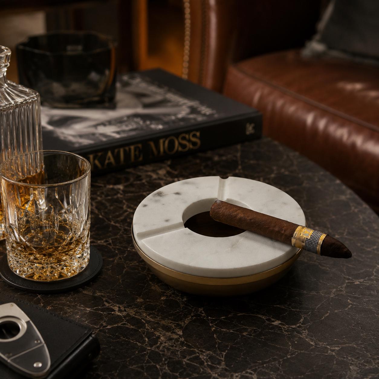 Marble Cigar Ashtray Brass Cigarette Holder Catchall Tray Handcrafted Gift