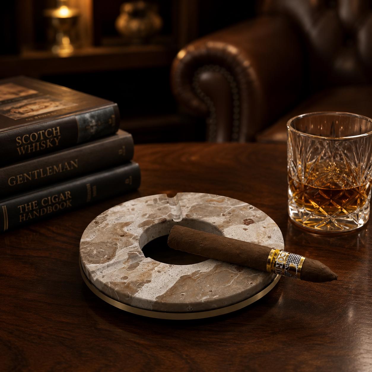 Marble Cigar Ashtray Brass Cigarette Holder Catchall Tray Handcrafted Gift