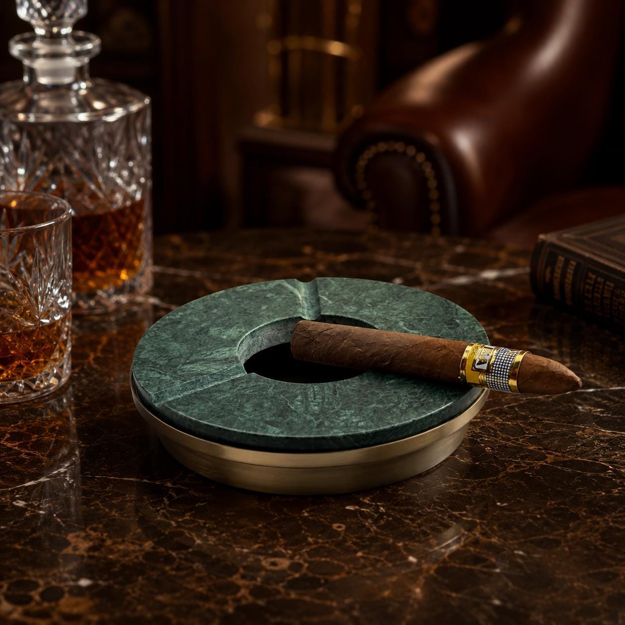 Marble Cigar Ashtray Brass Cigarette Holder Catchall Tray Handcrafted Gift