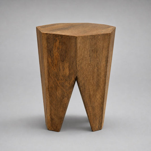 Solid Mango Wood Side Table | Retro Carved Coffee Table Stool
