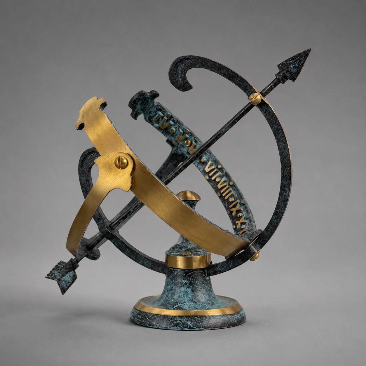 Armillary Small Solid Brass Verdigris Patina Sphere Sundial