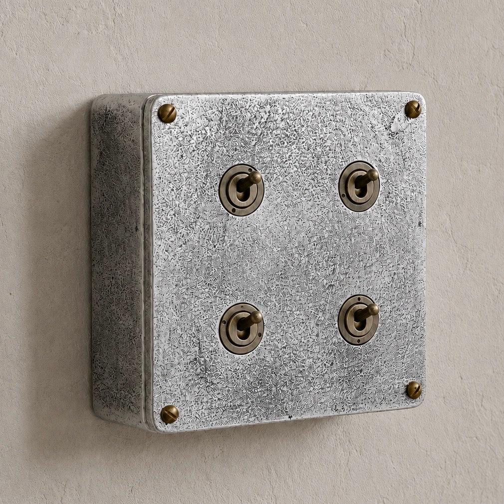 4 Gang 2 Way Solid Cast Metal Conduit Light Switch | Vintage Industrial Style
