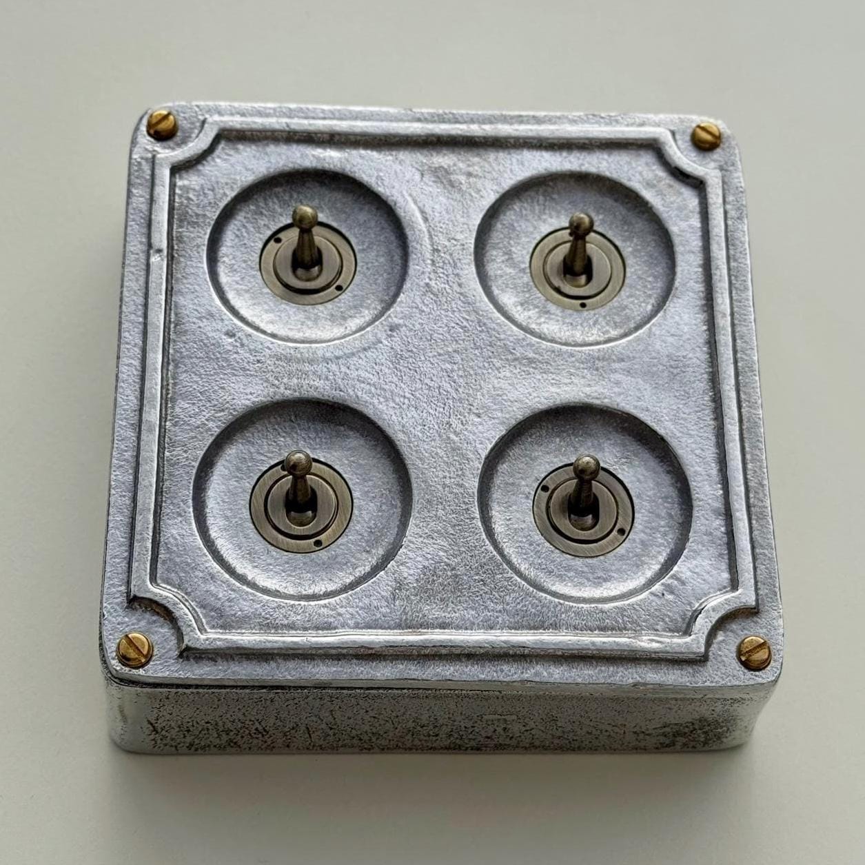 4 Gang 2 Way Solid Cast Metal Surface Mounting Conduit Light Switch Industrial - Vintage Britmac Style