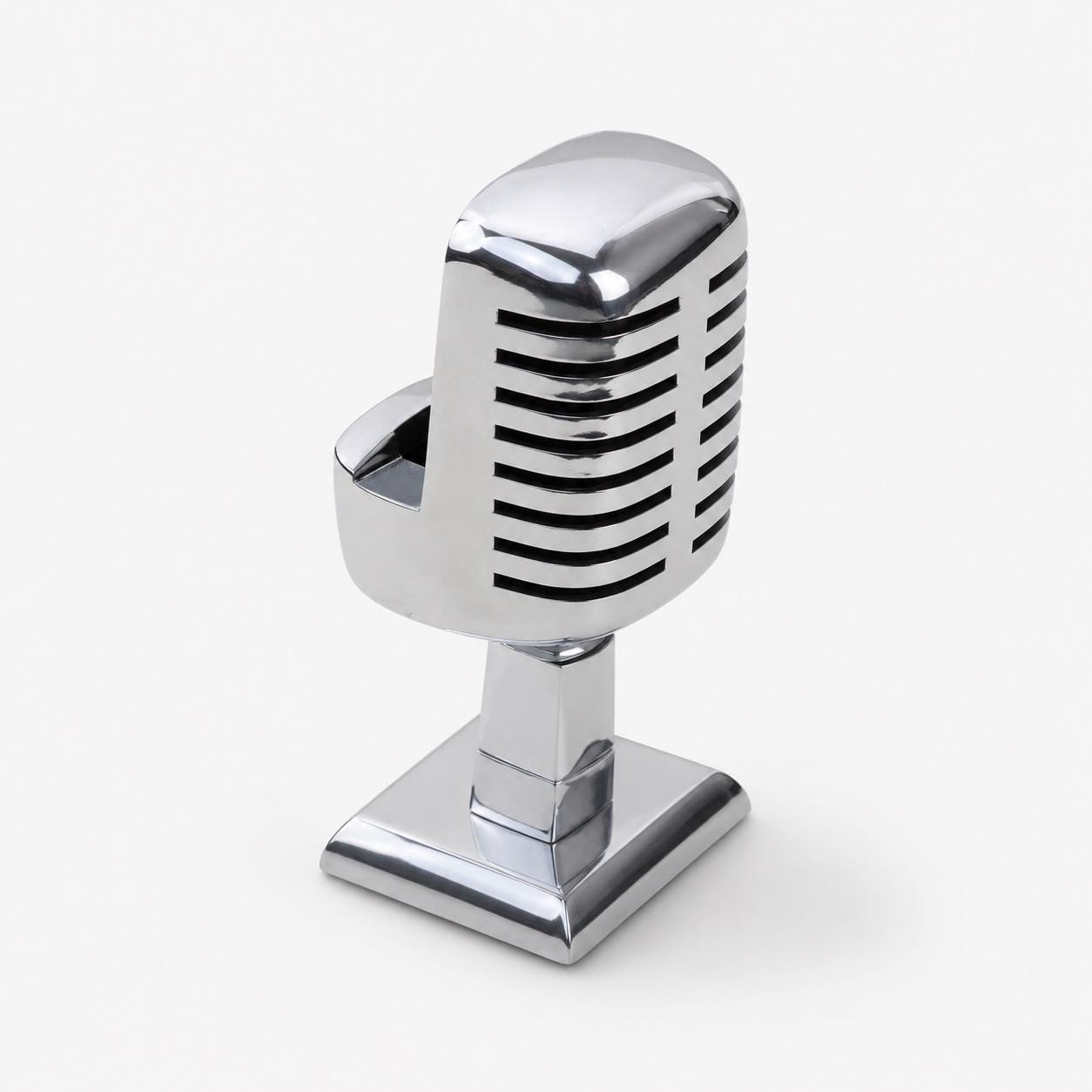 Vintage Microphone Phone Holder | Retro Desk Stand in Polished Aluminium