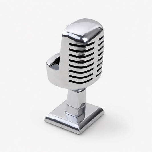Vintage Microphone Phone Holder | Retro Desk Stand in Polished Aluminium