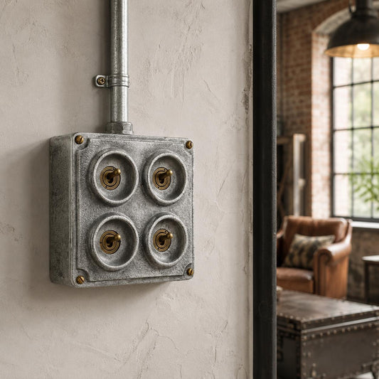 4 Gang 2 Way Solid Cast Metal Conduit Light Switch Industrial - Vintage Crabtree Style