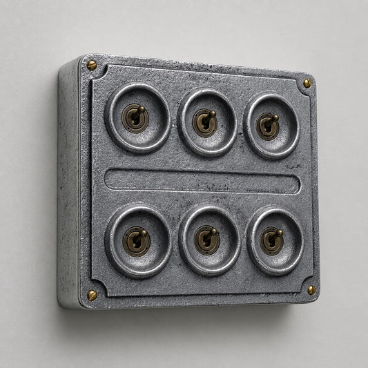 6 Gang 2 Way Solid Cast Metal Conduit Light Switch | Vintage Crabtree Style