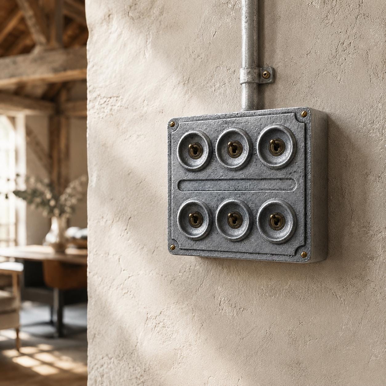 6 Gang 2 Way Solid Cast Metal Conduit Light Switch | Vintage Crabtree Style