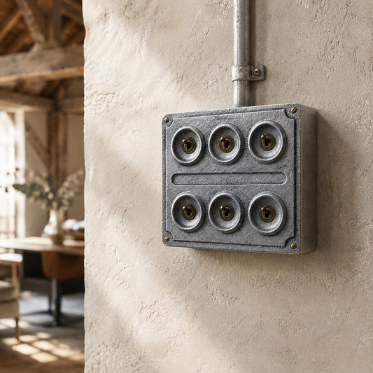 6 Gang 2 Way Solid Cast Metal Conduit Light Switch | Vintage Crabtree Style