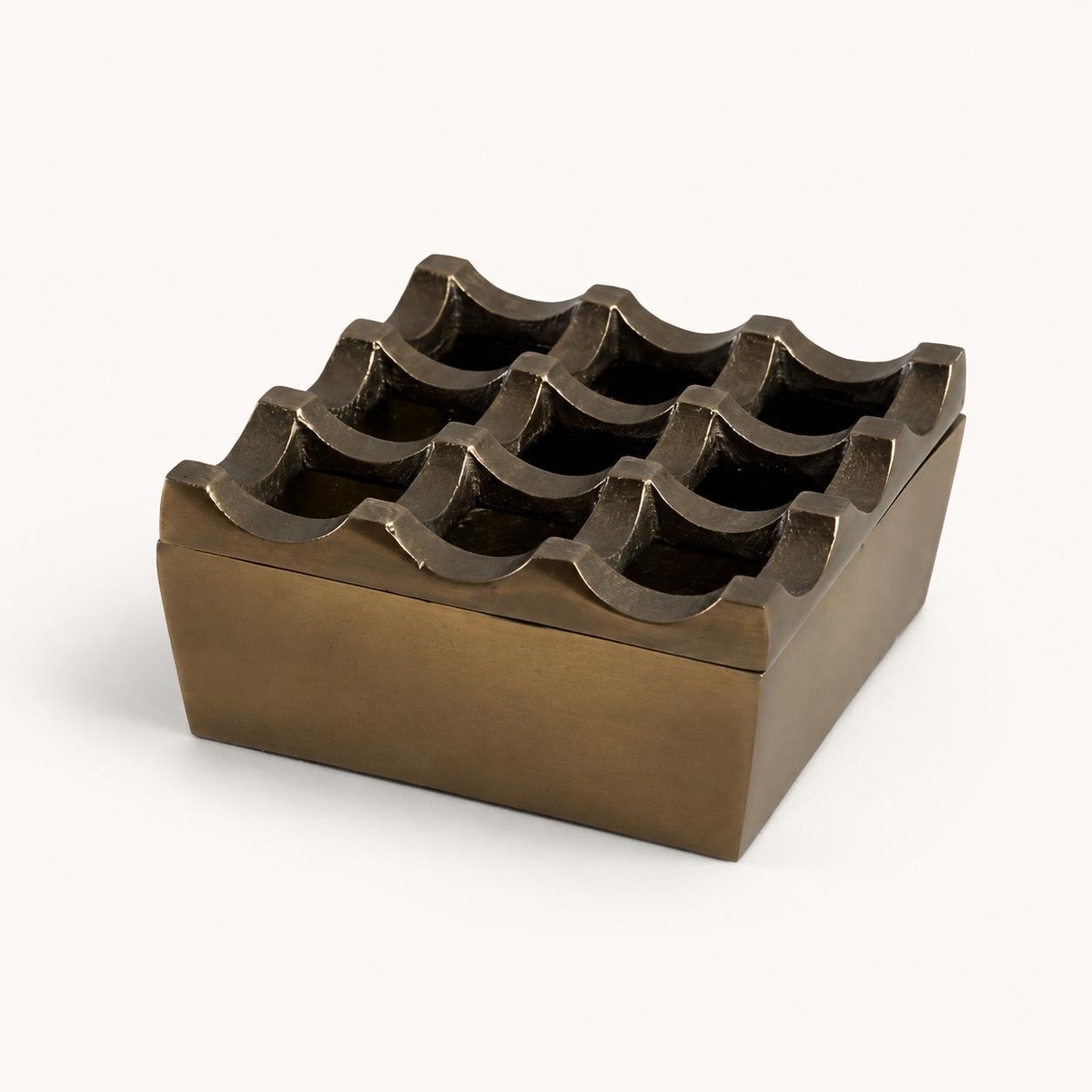 Antique Brass Medium Ashtray | Heavy Cigar Holder & Home Bar Decor