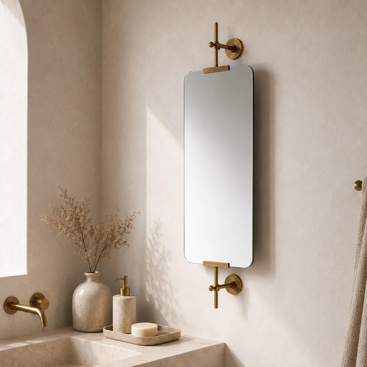 Antique Brass Swivel Portrait Wall Mounted Bathroom | Dressing Room Mirror