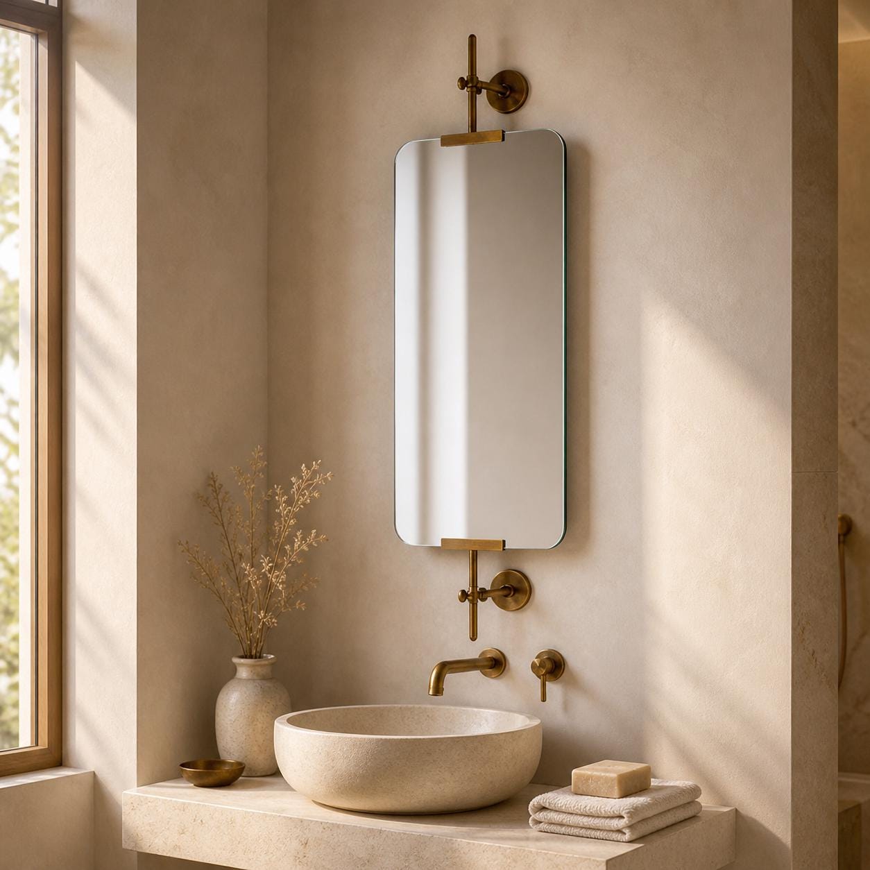 Antique Brass Swivel Portrait Wall Mounted Bathroom | Dressing Room Mirror