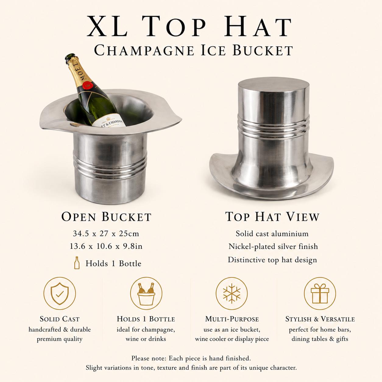 XL Top Hat Champagne Ice Bucket | Solid Cast Nickel Plated Wine Cooler